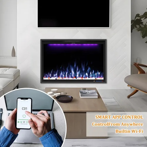 Miniatura 5 de Insertos de chimenea eléctrica habilitados para WiFi de 40 pulgadas, control de Alexa y aplicación, empotrado delgado y montado en la pared, 13 * 13