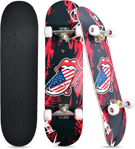 Miniatura 8 de Patinetas para principiantes, niños, niñas y adultos, 31 x 8 pulgadas, 7 capas de arce, cóncavo de doble patada, fascinante fresco, sólido y duradero