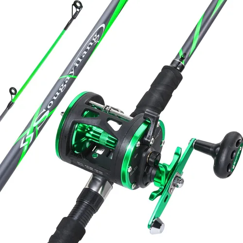 Sougayilang Caña de Pescar de Vidrio Progresiva Combo de Carrete Convencional Medio Pesado para Bagre, Salmón y Steelhead-7'0" Verde- Diestro
