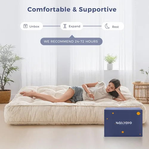 Miniatura 7 de MAXYOYO Colchón futón de 8 pulgadas, sofá de futones ultra grueso, tapete copetudo de tamaño matrimonial para adultos, relleno de espuma triturada