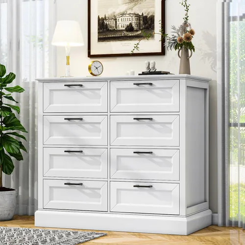 Miniatura 11 de biukpci Cómoda blanca con 5 cajones, almacenamiento vertical para dormitorio, cómoda alta de madera para pasillo, cómoda alta de madera con cajones