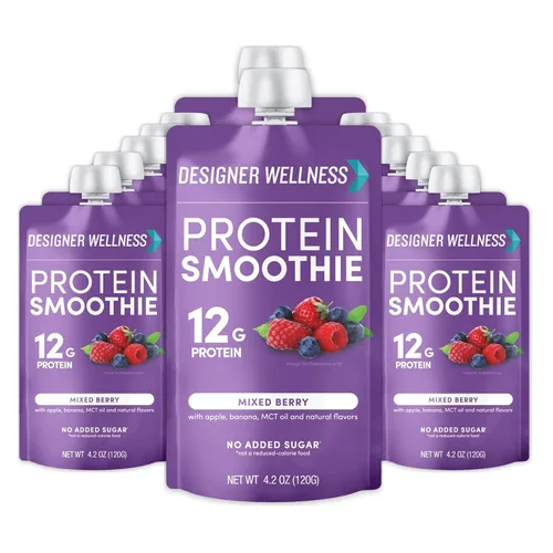 Miniatura 10 de Designer Wellness Batido de proteínas, vainilla de arándanos, 0.44 oz de proteína de suero, aperitivo de batido de fruta real, sin azúcar añadido