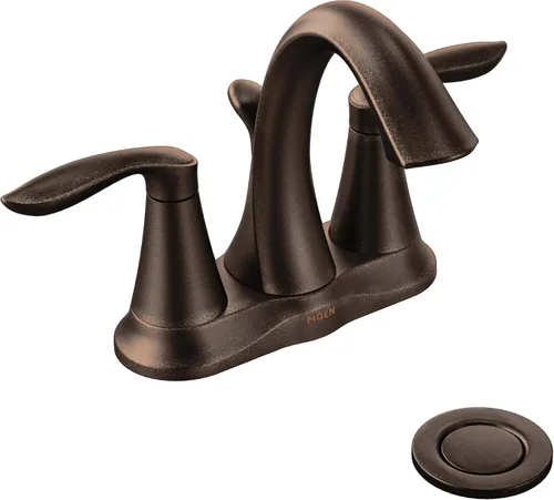 Moen Eva - Llave de lavamanos de dos mandos con conjunto de drenaje de bronce aceitado, grifo de fregadero de baño de 3 agujeros para configuración