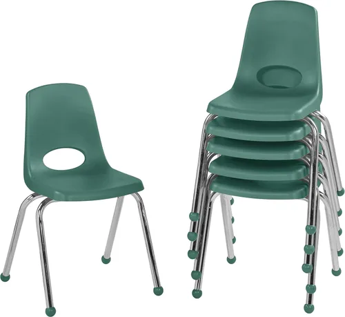 Miniatura 19 de FDP 16" Silla apilable escolar, silla de estudiante apilable con patas de acero cromado y ruedas; para aprendizaje en casa o en el aula - Gris claro