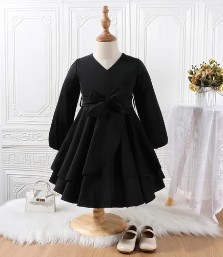 Miniatura 3 de Vestido elegante de manga larga para niñas con cremallera 4-13 años