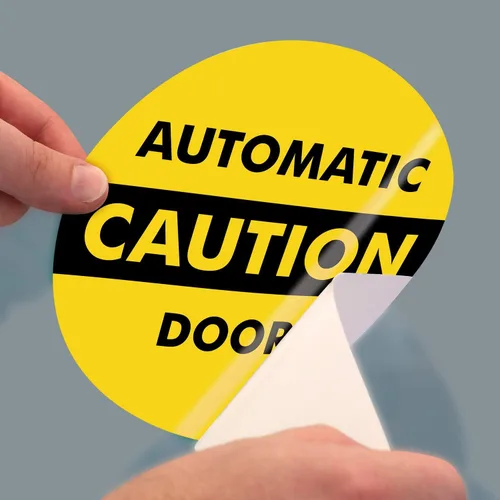 Miniatura 4 de SmartSign, calcomanía para vidrio de doble cara con leyenda "Caution: Automatic Door 2-Sided Message", círculo de 6 pulgadas de diámetro