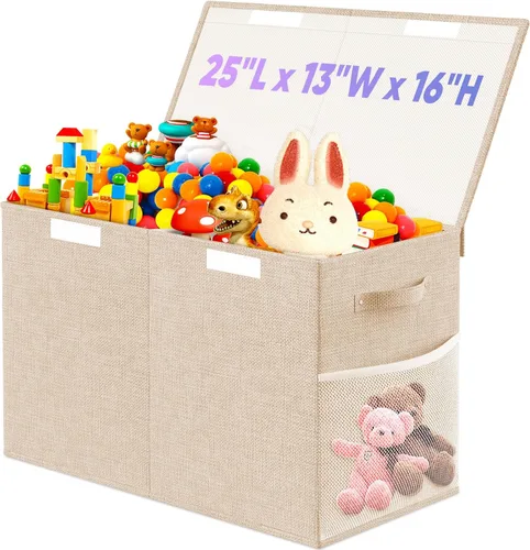 Caja grande de almacenamiento de juguetes con divisor de tapa, organizador de juguetes plegable resistente, cofre organizador, contenedores, cajas,