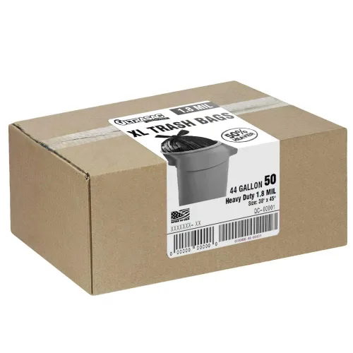 Ultrasac - Bolsas de basura resistentes de 45 galones, enormes, 50 unidades con amarres, 1.8 mil, 38 x 45 pulgadas, de plástico negro, uso