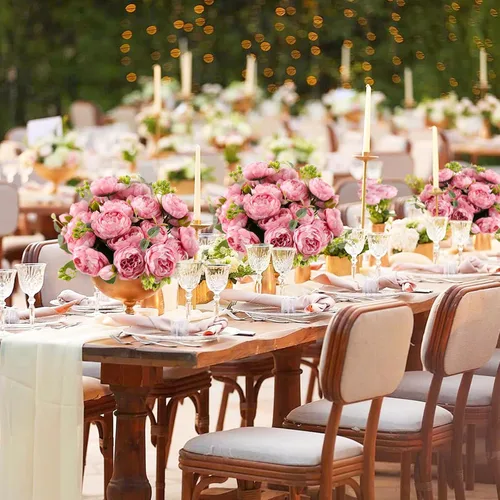 Miniatura 5 de Ramo de peonías artificiales de seda, 4 paquetes de rosas persas sintéticas con hojas de eucalipto para decoración del hogar, boda, fiesta