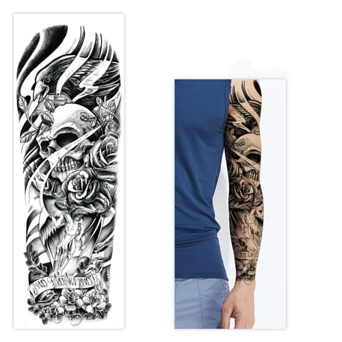 Miniatura 3 de Tatuajes temporales de Halloween, tatuajes temporales de 4 hojas de calavera de manga completa y 4 hojas de calcomanías de tatuaje de medio brazo