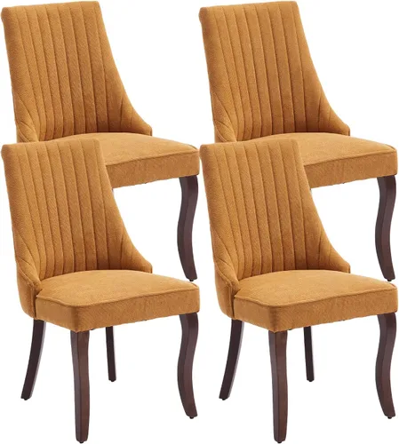 Miniatura 15 de Juego de 8 sillas de comedor, sillas de cocina con canales de lino con patas curvadas de madera maciza, silla de comedor tapizada de tela cómoda