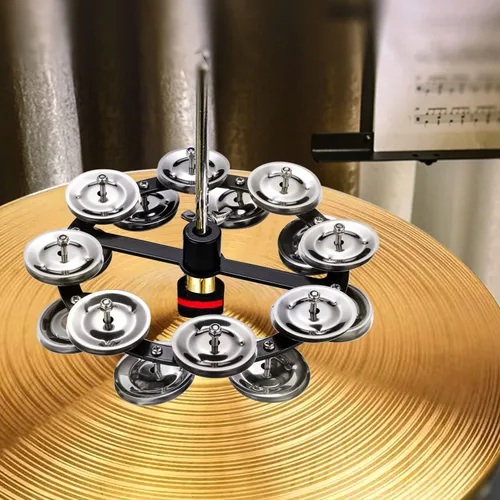 Miniatura 6 de Facmogu Pandereta de Platillos Hi-Hat Montable Negra de 5.5 Pulgadas con Cascabeles de Acero Inoxidable de Doble Fila, Juego de Platillos Hi-Hat