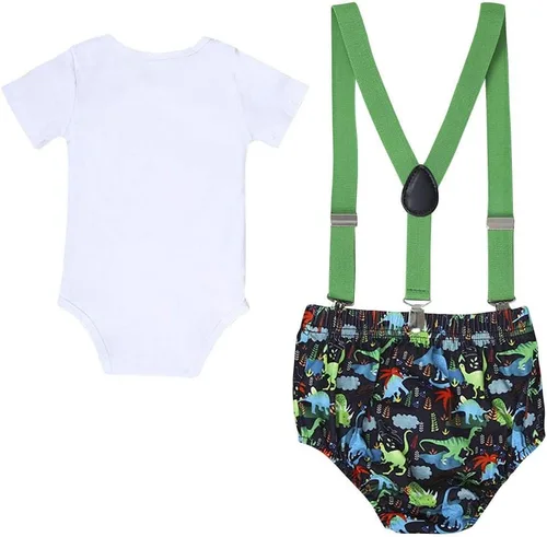 Miniatura 8 de IDOPIP Traje formal para bebé niño para el primer cumpleaños de Cake Smash con corbatín y tirantes y pantalones cortos para sesión de fotos