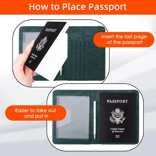 Miniatura 8 de WALNEW Soporte para pasaporte para viajes, funda de pasaporte RFID para mujeres y hombres, funda de piel sintética para pasaporte con soporte