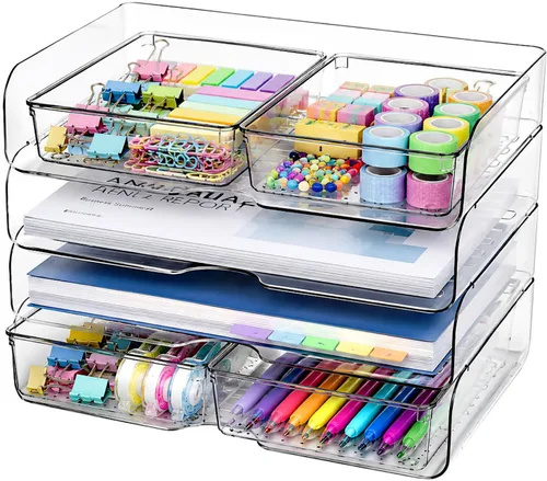 Miniatura 9 de DCA Organizador de escritorio transparente de 4 niveles, bandeja de papel apilable, soporte de archivo acrílico, organizador de papel para oficina