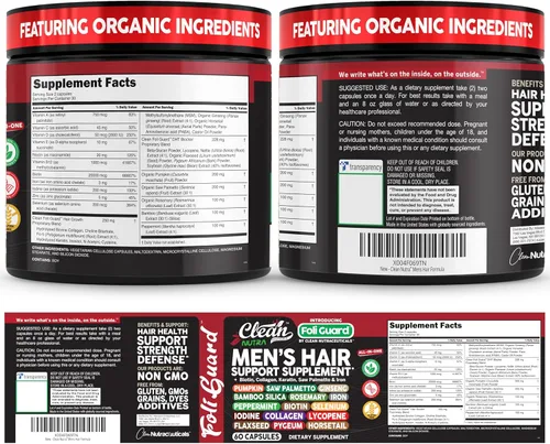 Miniatura 9 de Suplemento para el crecimiento del cabello para hombres Vitaminas para el cabello con biotina, colágeno, semilla de calabaza, saw palmetto