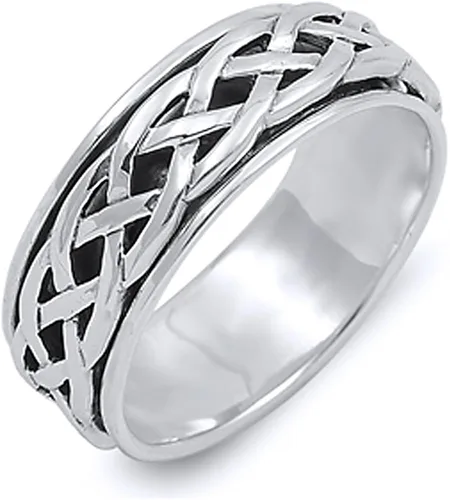 Miniatura 5 de Anillo de boda y compromiso de plata de ley con diseño celta de 0.315in (tamaño 4 a 14)