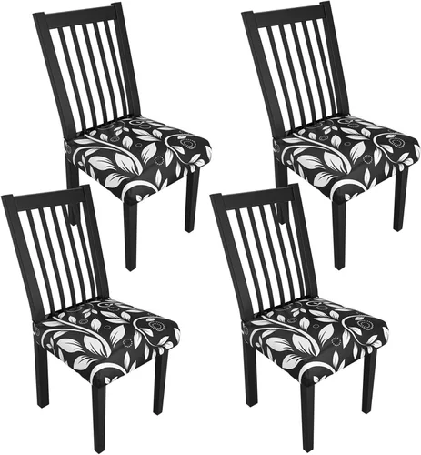 Miniatura 136 de Juego de 4 fundas elásticas para sillas de comedor, fundas para sillas de comedor con estampado floral, fundas para asientos de sillas con estampado