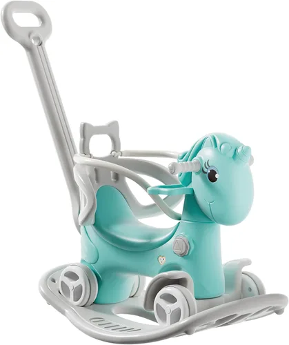 Miniatura 8 de Caballo mecedor 4 en 1 para niños pequeños de 1.5 a 3 años, juguetes de paseo en bicicleta de equilibrio con asa de empuje, respaldo de juguete Rosa