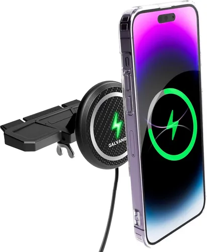 Miniatura 7 de Galvanox Soporte de carga inalámbrica para teléfono con ranura de CD para automóvil, cargador de montaje magnético con accesorio seguro