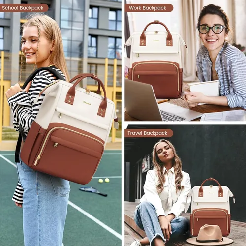Miniatura 6 de LOVEVOOK - Mochila para laptop para mujer, mochila de moda para mujer.., 15,6 pulg. Beige Blanco - Marrón