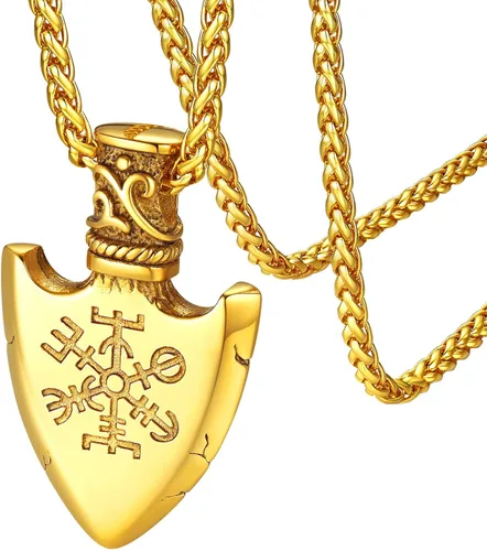 FaithHeart - Collar de runa vikinga nórdica con cadenas ajustables de cueroacero inoxidable trenzadas para hombres y mujeres, regalo de joyería de