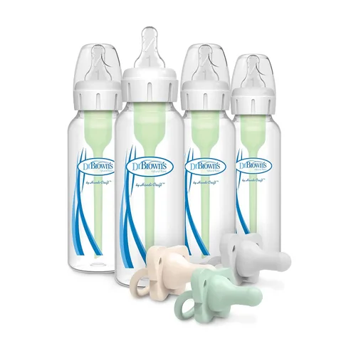 Dr. Brown's Anti-Colic Options+ Biberones para bebé, estrechos, 8 onzas, paquete de 4 y HappyPaci 100% chupete de silicona de 0 a 19.7 ft, sin BPA,