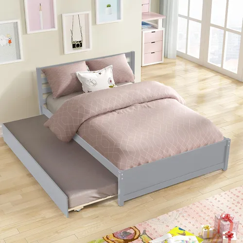 Miniatura 12 de HomSof Cama individual con 2 cajones, madera maciza, no necesita somier, gris
