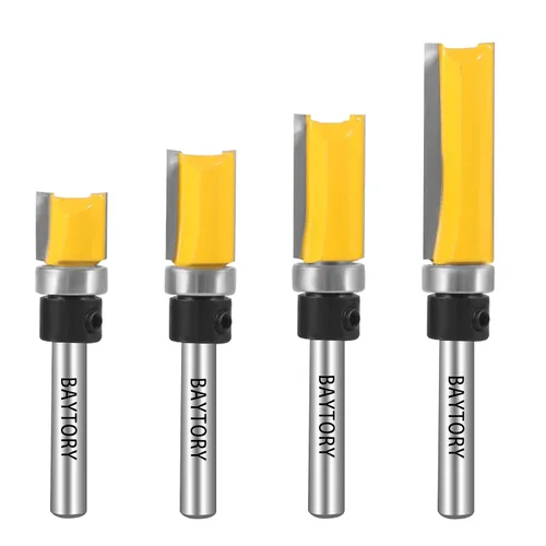 BAYTORY Juego de brocas de enrutador de patrón profesional con vástago de 1/4 de pulgada, 4 brocas de carburo de 1/2 pulgadas de diámetro de corte