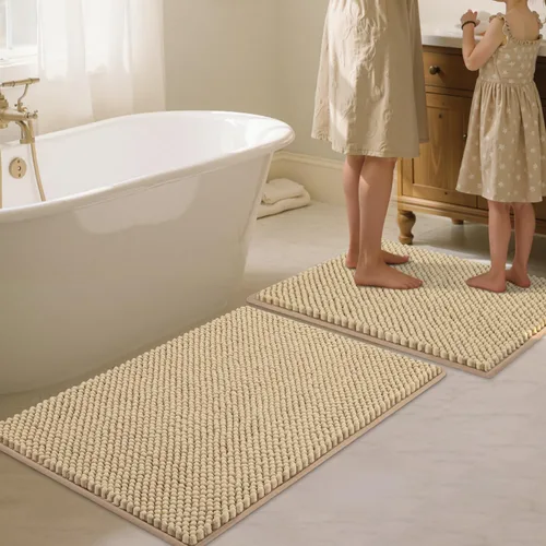 Miniatura 30 de BSICPRO Juego de alfombras de baño 2 piezas - Tapetes de baño de chenilla antideslizantes - Gruesa y suave alfombra absorbente de salvia para baño