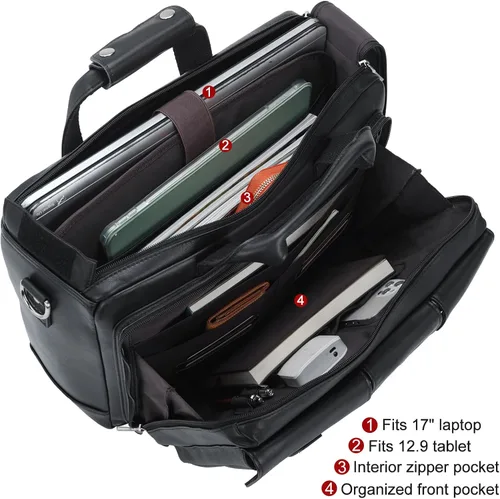 Miniatura 5 de TIDING Maletín de cuero de grano completo para hombres 17 pulgadas portátil caso negocios viaje oficina mensajero bolsa de hombro