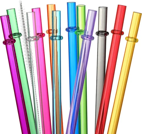 24 popotes reutilizables con 4 cepillos, popotes de plástico duro Tritan de 10.5 pulgadas de largo, 12 colores translúcidos de repuesto para vasos