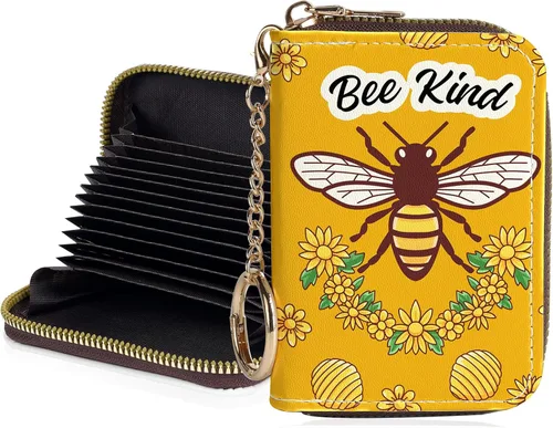 Miniatura 16 de Tarjetero de crédito para mujer, pequeña cartera RFID con cierre de llavero, bonita cartera de piel sintética, carteras para tarjetas de crédito