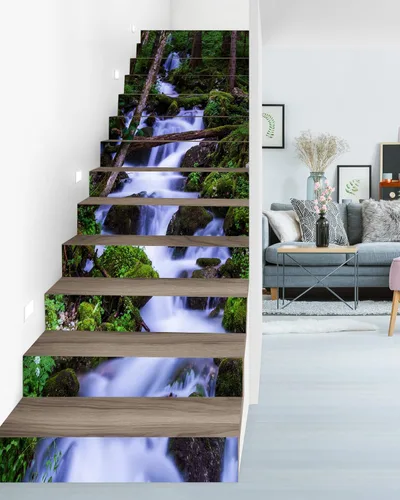 Miniatura 5 de FLFK - Adhesivos de escalera con efecto cascada - Juego de 15, adhesivos para peldaños de escalera tipo pela y pega, 39.3 x 7.08 pulgadas Gxl4042