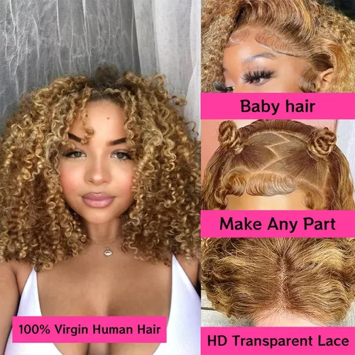 Miniatura 2 de Peluca rizada de 12 pulgadas estilo Bob, de pelo humano, onda profunda 13x4, encaje frontal de alta definición, para mujeres negras; pelo humano