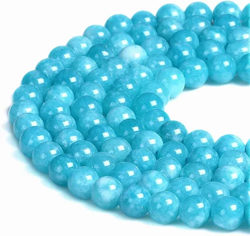 Miniatura 39 de Cuentas sueltas de jade azul teñido natural de 6 mm, cuentas redondas lisas, aproximadamente 15.5 pulgadas, para hacer pulseras y collares de Jade