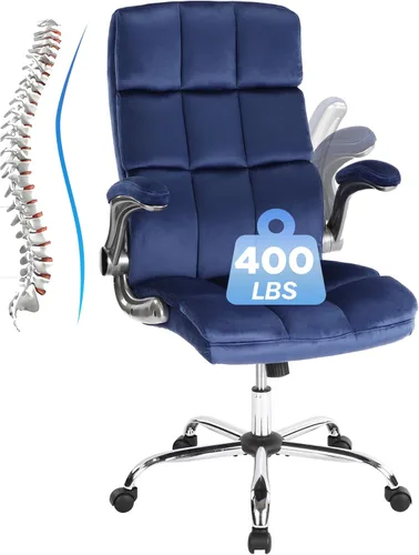 Miniatura 9 de Sillas de oficina de terciopelo con reposabrazos abatibles, silla de escritorio cómoda de tela para oficina en casa con ruedas, sillas ergonómicas
