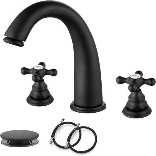 Miniatura 13 de gotonovo Accesorios de grifo de fregadero de baño de 8 pulgadas para fregadero, 3 agujeros, 2 asas cruzadas, montaje en cubierta con drenaje Latón