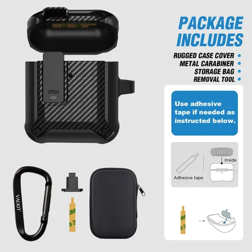 Miniatura 5 de Valkit Funda para Airpods para hombres con cerradura, funda de cuerpo completo con llavero para AirPods de Apple a prueba de golpes, funda