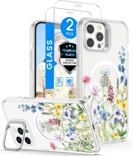 Miniatura 8 de Dretal Funda para iPhone 12 Mini / 13 Mini floral, con protector de pantalla, soporte para cámara, protección de grado militar, translúcida mate