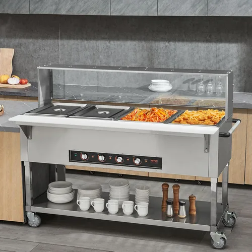 Miniatura 8 de Vevor - Calentador de alimentos comercial de 4 bandejas, mesa de vapor eléctrica de 4 x 20.6QT, calentador de alimentos para buffet de catering