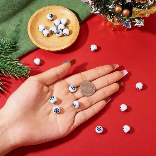 Miniatura 5 de Beadthoven - 20 cuentas de campana de Navidad de 0.394 pulgadas (0.394 in), cuentas redondas de cristal de Navidad, cuentas de cascabel, cuentas