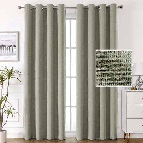 Miniatura 17 de H.VERSAILTEX Cortinas de lino 100% opacas, cortinas térmicas para sala de estar, cortinas de arpillera texturizadas con ojales de lino de doble