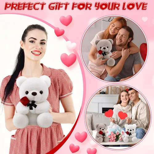 Miniatura 6 de 2 piezas de oso de peluche pequeño para el día de San Valentín de 13.78 pulgadas con rosa, blanco y marrón, osos de peluche suaves, regalos para San