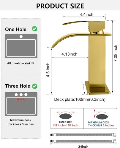 Miniatura 7 de Midanya Grifo de baño con boquilla de cascada de una sola manija, grifo de lavabo de baño de 1 agujero, moderno grifo de lavabo de lavabo de RV