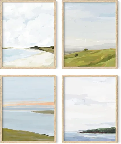 Miniatura 27 de HAUS AND HUES Arte de pared de montaña – Juego de 4 decoración de paisaje moderno de mediados de siglo, naturaleza y arte moderno Marco beige de 8