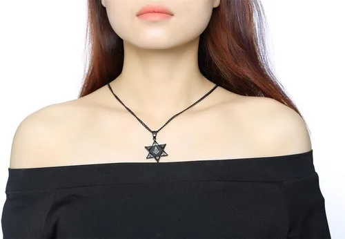 Miniatura 6 de UMtrade - Collar con colgante de estrella de David con circonita cúbica masónica y hexagrama masónico
