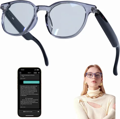 Lentes de traducción Bluetooth inalámbricos inteligentes AI para hombres/mujeres con altavoces/Bluetooth y más de 140 idiomas traducción