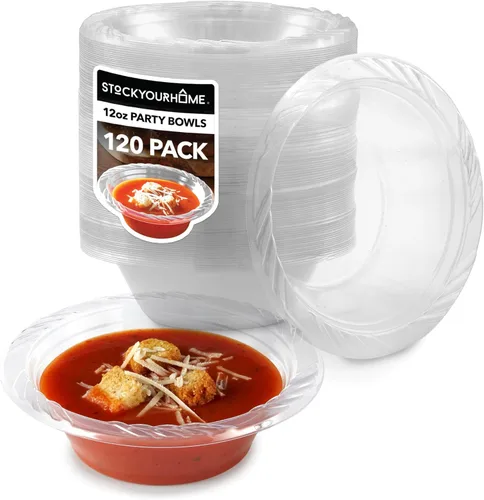 Miniatura 8 de Stock Your Home Paquete de 40 tazones de plástico transparente de 12 onzas para fiestas, cuencos pequeños desechables para cenas o cócteles, sopa