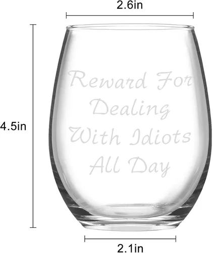 Miniatura 7 de Futtumy Recompensa por lidiar con idiotas todo el día, copa de vino sin tallo, de 15 onzas, divertida copa de vino para hombres, mujeres, amigos